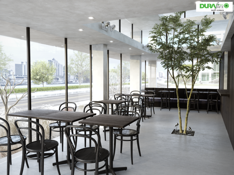 Tấm cemboard 16mm được ứng dụng lót sàn cho quán cafe