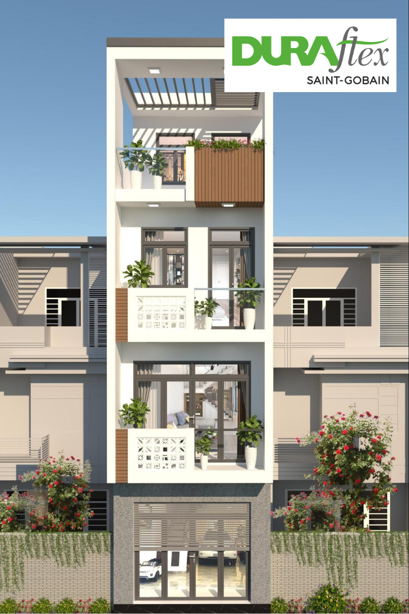Mẫu mặt tiền nhà ống đẹp 4 tầng hiện đại với chiều cao nổi bật