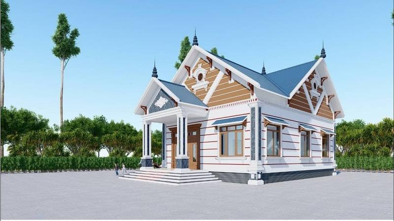 Mẫu nhà cấp 4 mái Thái 8x12m 2 phòng ngủ đẹp ở nông thôn