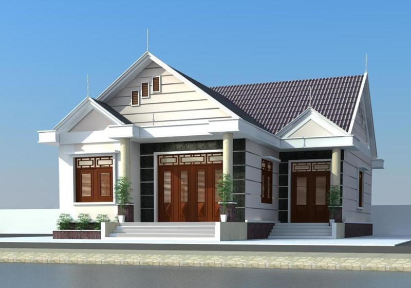 Mẫu nhà cấp 4 mái Thái 8x12m 3 phòng ngủ hài hòa, phù hợp gia đình trẻ 