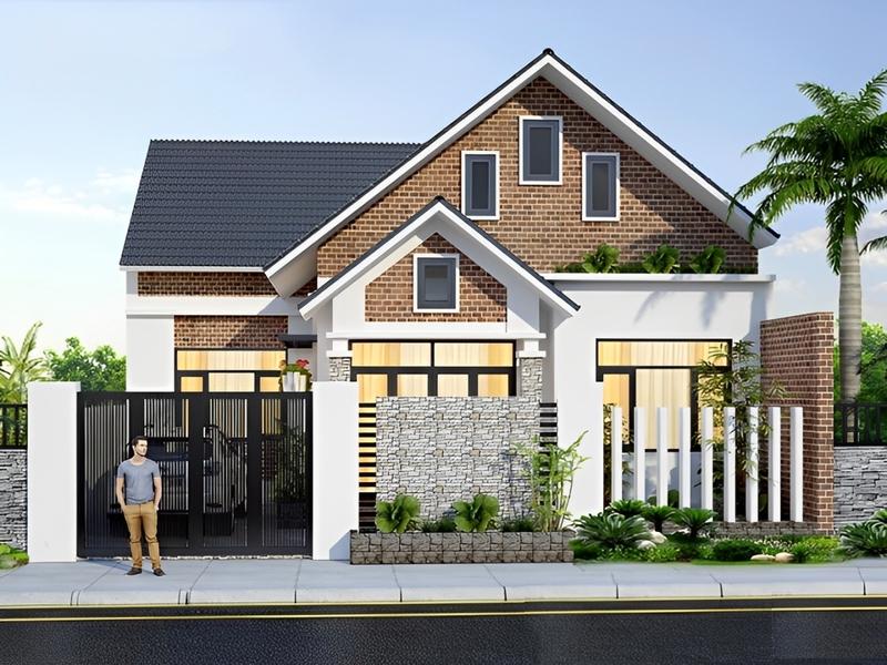 Mẫu nhà cấp 4 mái Thái 8x12m có gác lửng sang trọng với thiết kế tối giản