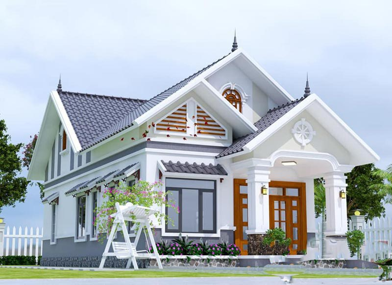 Mẫu nhà cấp 4 mái Thái 8x12m có sân vườn khang trang, phù hợp gia đình trẻ