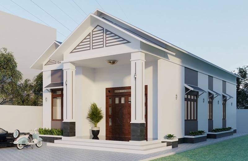 Mẫu nhà cấp 4 mái Thái 8x12m có cửa gỗ đẹp, trang nhã, mộc mạc