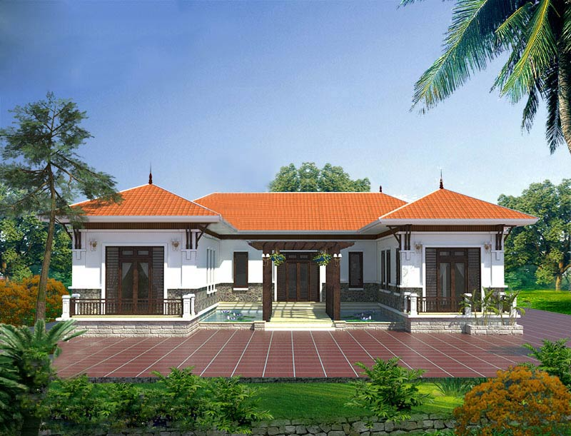 Mẫu nhà cấp 4 mái Thái 8x12m chữ U mộc mạc, truyền thống, ấn tượng với mái ngói đỏ