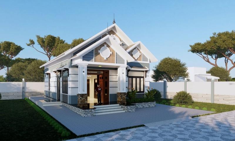 Mẫu nhà cấp 4 mái Thái 8x12m đơn giản, gần gũi thiên nhiên