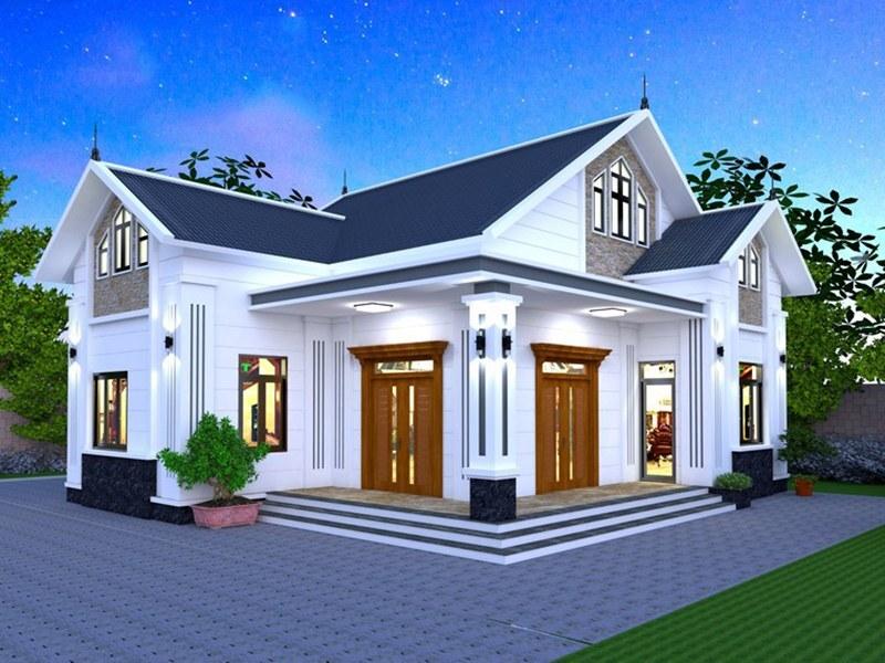 Mẫu nhà cấp 4 mái Thái 8x12m chữ L thiết kế đơn giản mà tinh tế