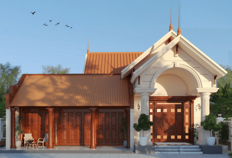 Mẫu nhà gỗ cấp 4 đẹp kết hợp nhà xây tạo không gian sống hài hòa và tiện nghi