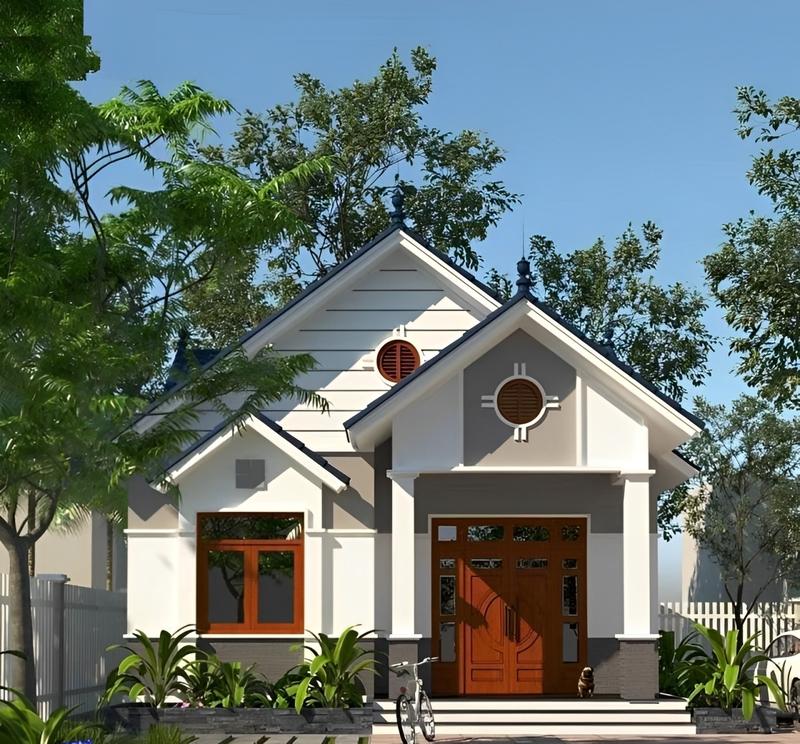 Nhà cấp 4 2 phòng ngủ, 1 phòng thờ phong cách hiện đại pha truyền thống