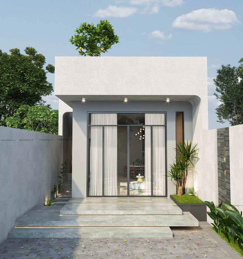 Mẫu nhà cấp 4 2 phòng ngủ 5x10 đơn giản, sử dụng tone trắng để tăng thêm cảm giác rộng rãi cho không gian