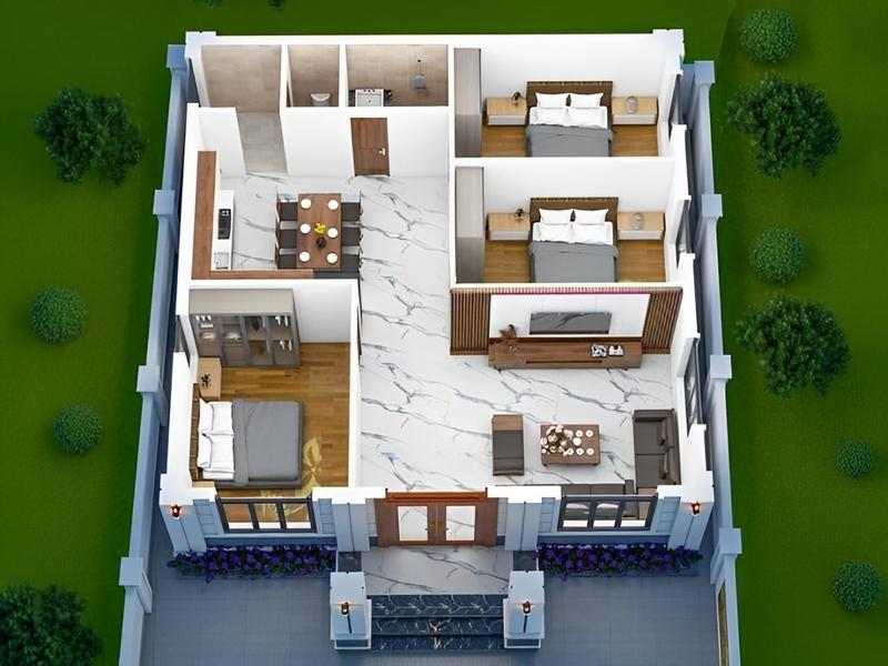 Bản vẽ nhà cấp 4 2 phòng ngủ sang trọng, đầy đủ công năng