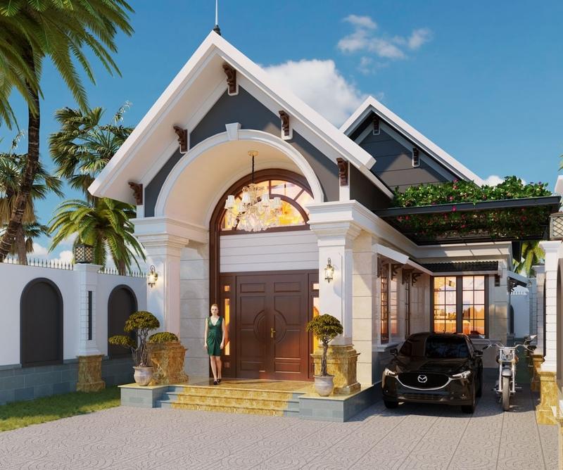 Mẫu nhà cấp 4 mái Thái 5×20 kiểu Pháp đậm chất châu Âu, nhẹ nhàng mà nổi bật 