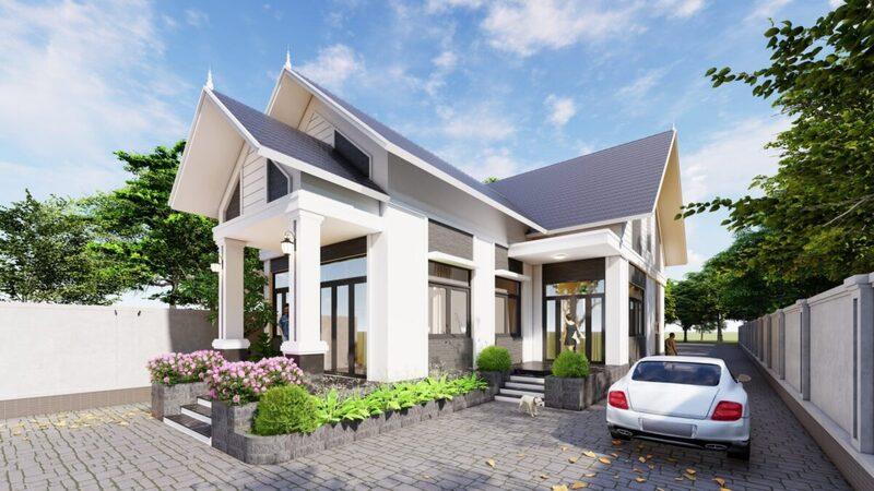 Nhà cấp 4 mái Thái 5x20m chữ L phối màu hài hòa, thu hút ánh nhìn