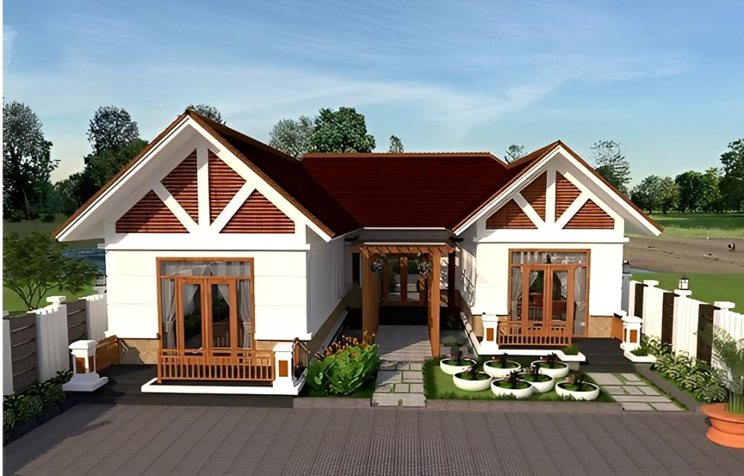 Mẫu nhà chữ U 2 phòng ngủ đơn giản, nhỏ gọn mà vẫn đầy đủ tiện nghi