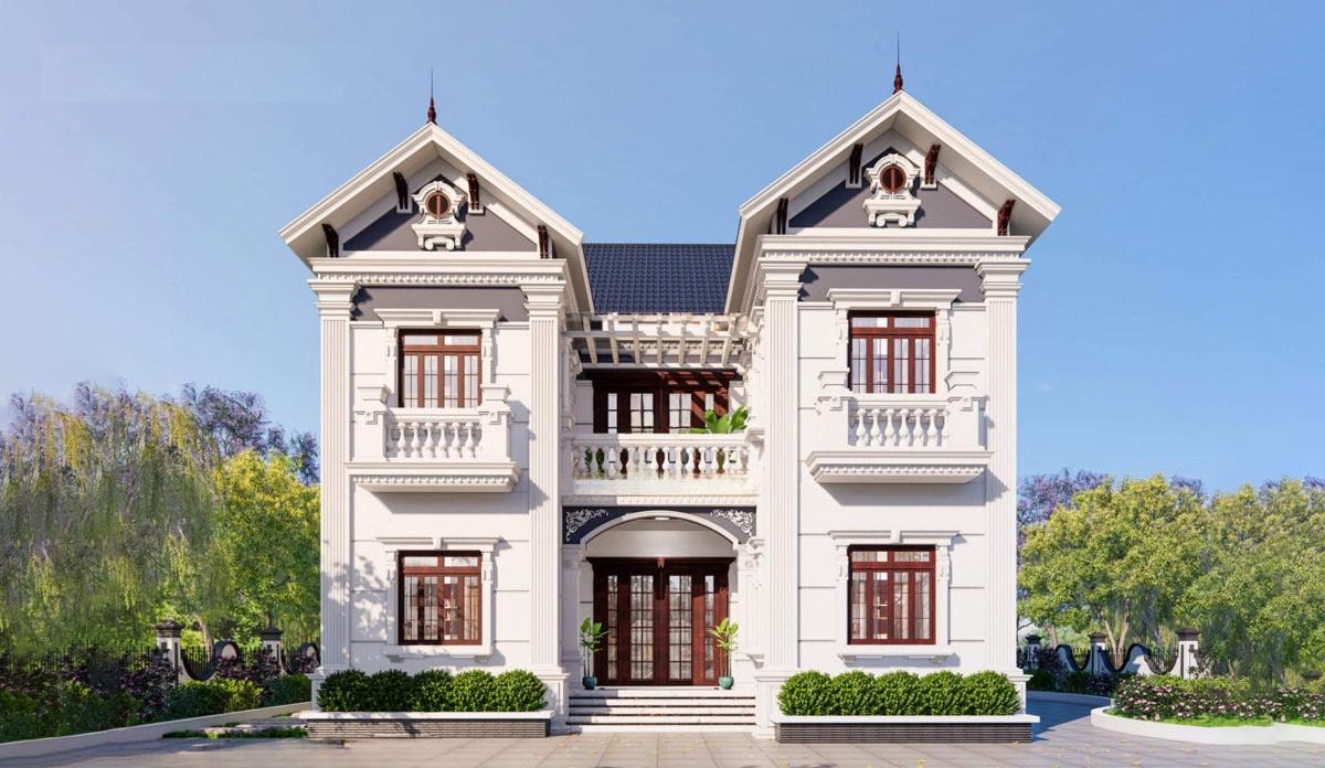 Mẫu nhà chữ U 2 tầng sang xịn, chuẩn phong cách tân cổ điển