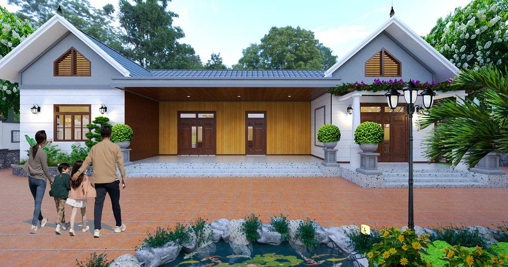 Mẫu nhà chữ U cấp 4 nông thôn đẹp tinh tế, tối ưu công năng sử dụng