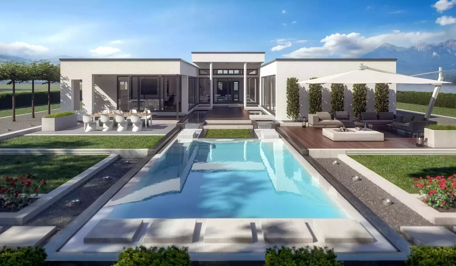 Mẫu nhà chữ U mái bằng đẹp mắt, bố trí công năng linh hoạt và thông minh