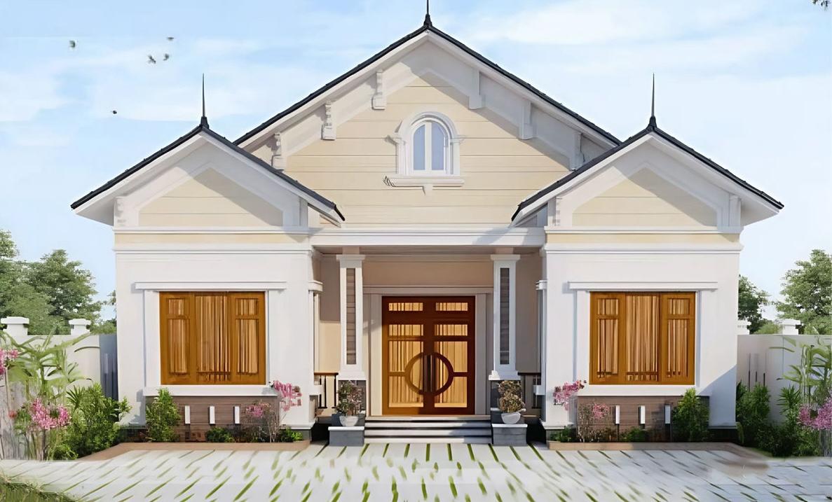 Mẫu nhà chữ U mái Thái 150m2 đẹp thanh thoát, sang trọng