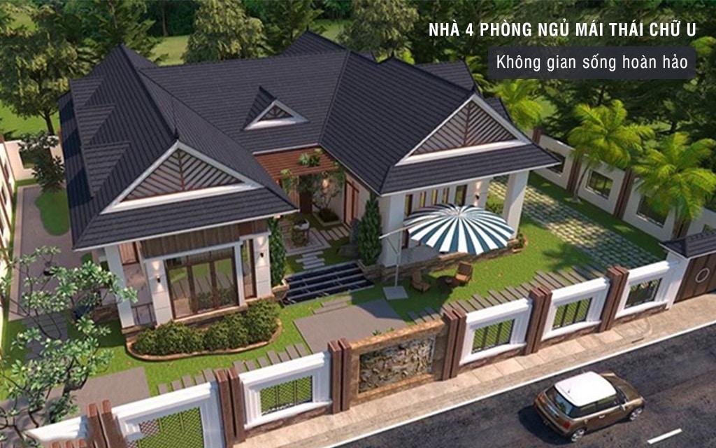 Mẫu nhà chữ U mái Thái 160m2 sang trọng, cân đối từng đường nét