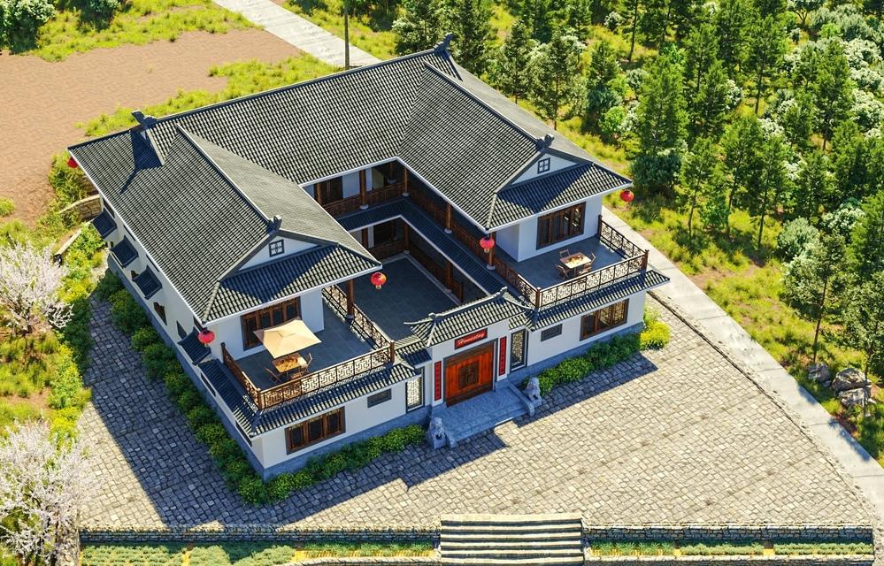Mẫu nhà chữ U phong cách Trung Quốc sang trọng và tinh tế
