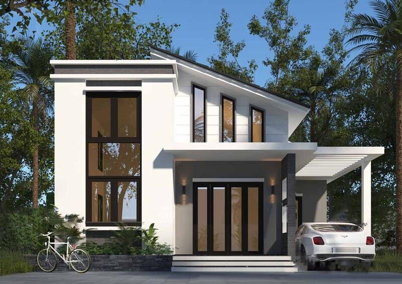 Mẫu nhà mái lệch có gác lửng đẹp, độc đáo, tối ưu không gian