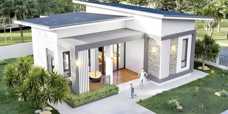 Mẫu nhà vườn mái lệch cấp 4 đẹp, thoáng mát, trong lành