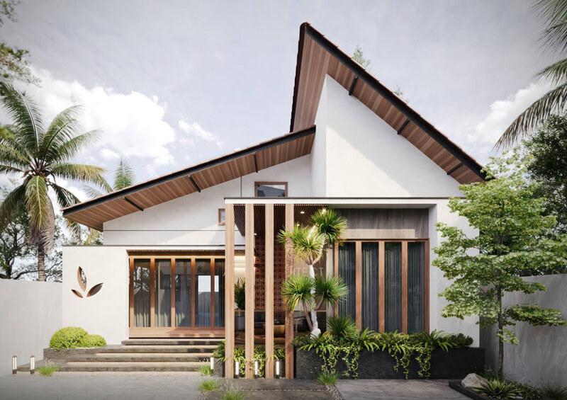 Mẫu nhà cấp 4 mái lệch 4 phòng ngủ đẹp mắt, hài hòa thiên nhiên 