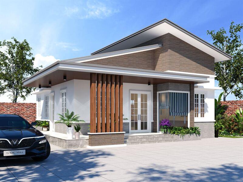 Mẫu nhà mái lệch có gara ô tô đẹp, tối ưu công năng