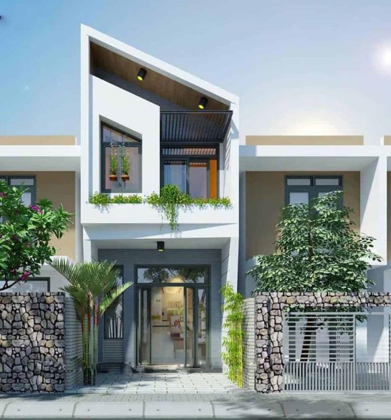 Mẫu nhà mái lệch 2 tầng hiện đại, thiết kế ấn tượng, phá cách