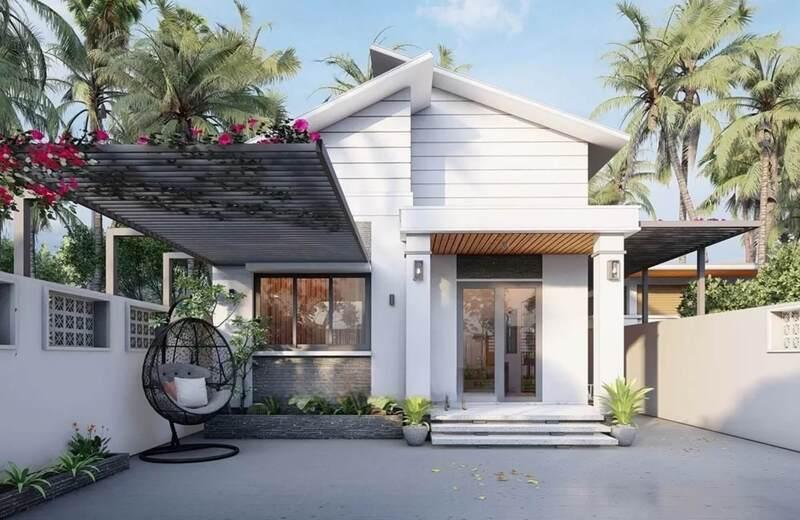 Mẫu nhà cấp 4 mái lệch 3 phòng ngủ đẹp, đơn giản, chi phí thấp