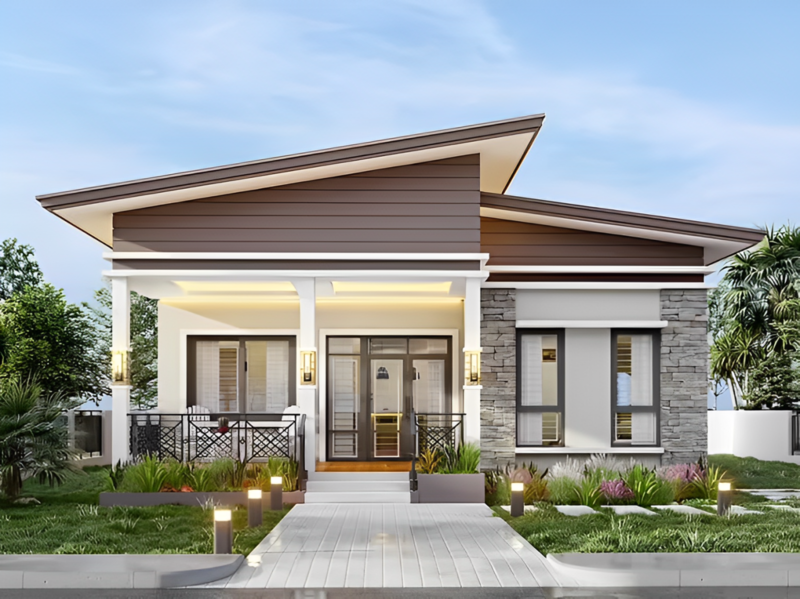 Mẫu nhà mái lệch 4 phòng ngủ thiết kế thông thoáng, tối ưu diện tích