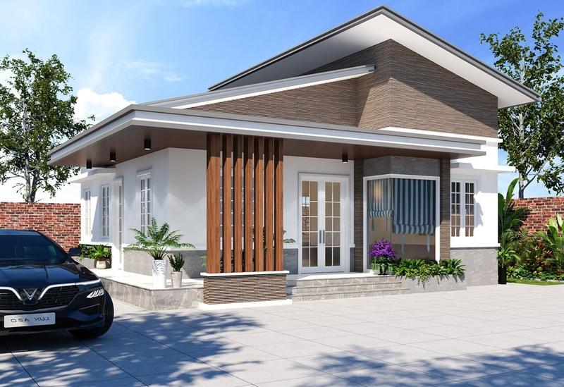 Mẫu nhà mái lệch 4 phòng ngủ sang trọng, phù hợp vùng nông thôn hiện đại