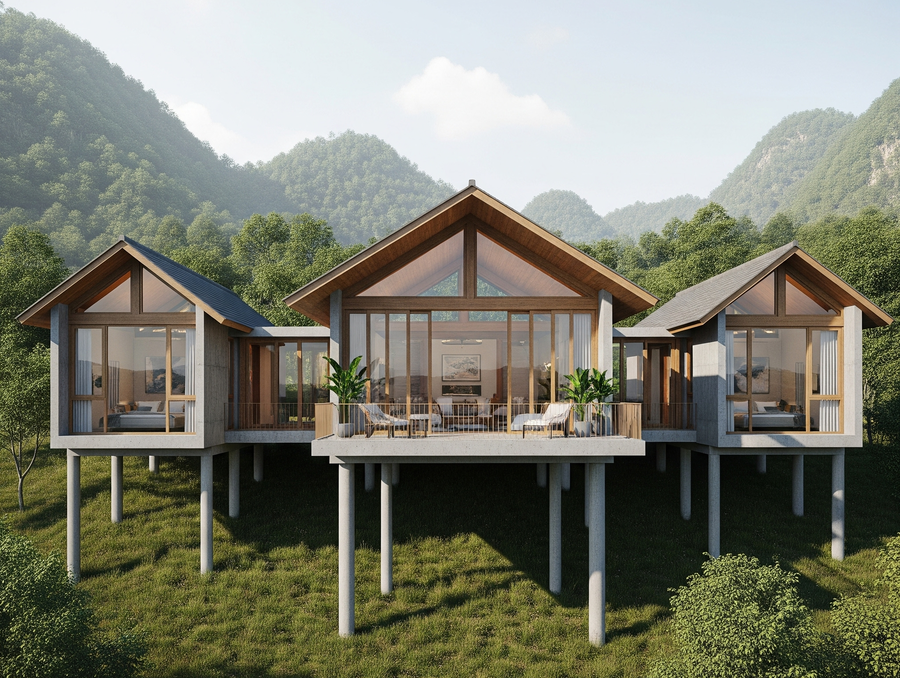 Nhà sàn bê tông 1 gian 2 chái đẹp, đơn giản, tiện nghi