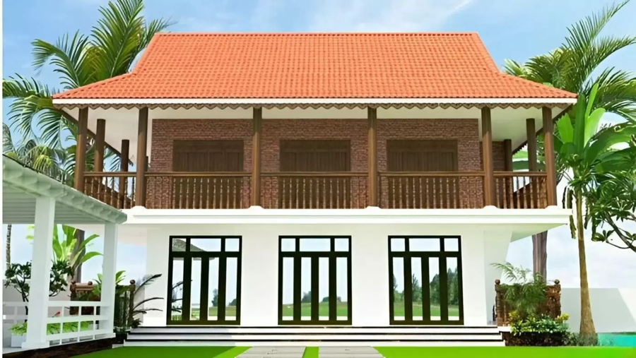 Mẫu nhà sàn bê tông hiện đại với thiết kế mở đón ánh sáng tự nhiên