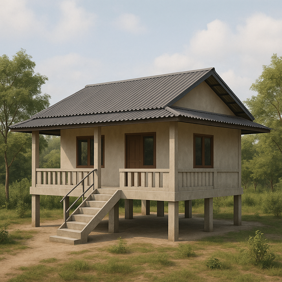 Nhà sàn bê tông nông thôn đẹp, thông thoáng, mát mẻ