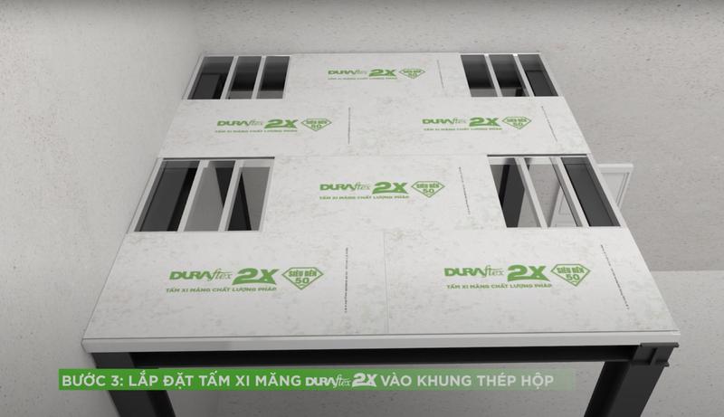 Thi công sàn nhẹ với bước lắp các tấm cemboard vào khung sắt