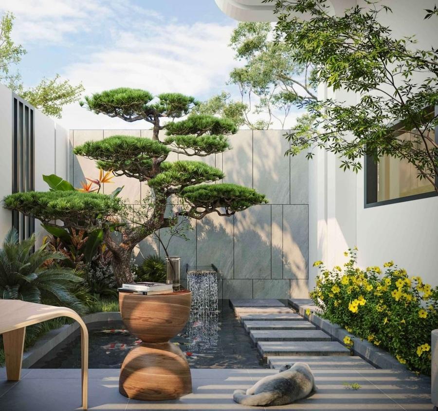 Mẫu thiết kế sân vườn đẹp phong cách tối giản