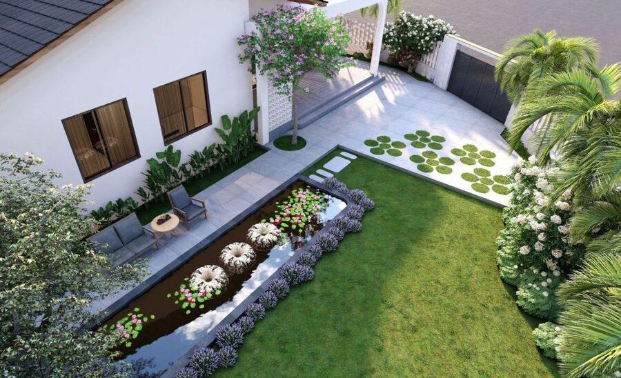 Mẫu thiết kế sân vườn dành cho biệt thự đậm phong cách Việt - Mỹ hiện đại, sang trọng