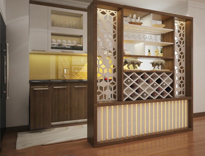 Mẫu vách ngăn phòng khách và bếp giúp ngăn chia không gian hiệu quả