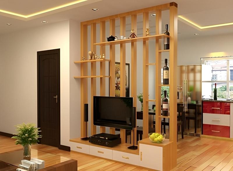 Mẫu vách ngăn phòng khách và bếp có độ bền cao, thi công nhanh chóng