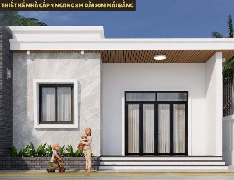 Mẫu nhà cấp 4 ngang 8m dài 10m đẹp, hiện đại với thiết kế mái bằng