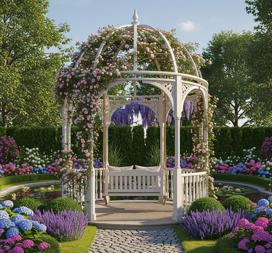 Mẫu nhà chòi sân vườn có xích đu đẹp, thiết kế nhẹ nhàng, bay bỏng