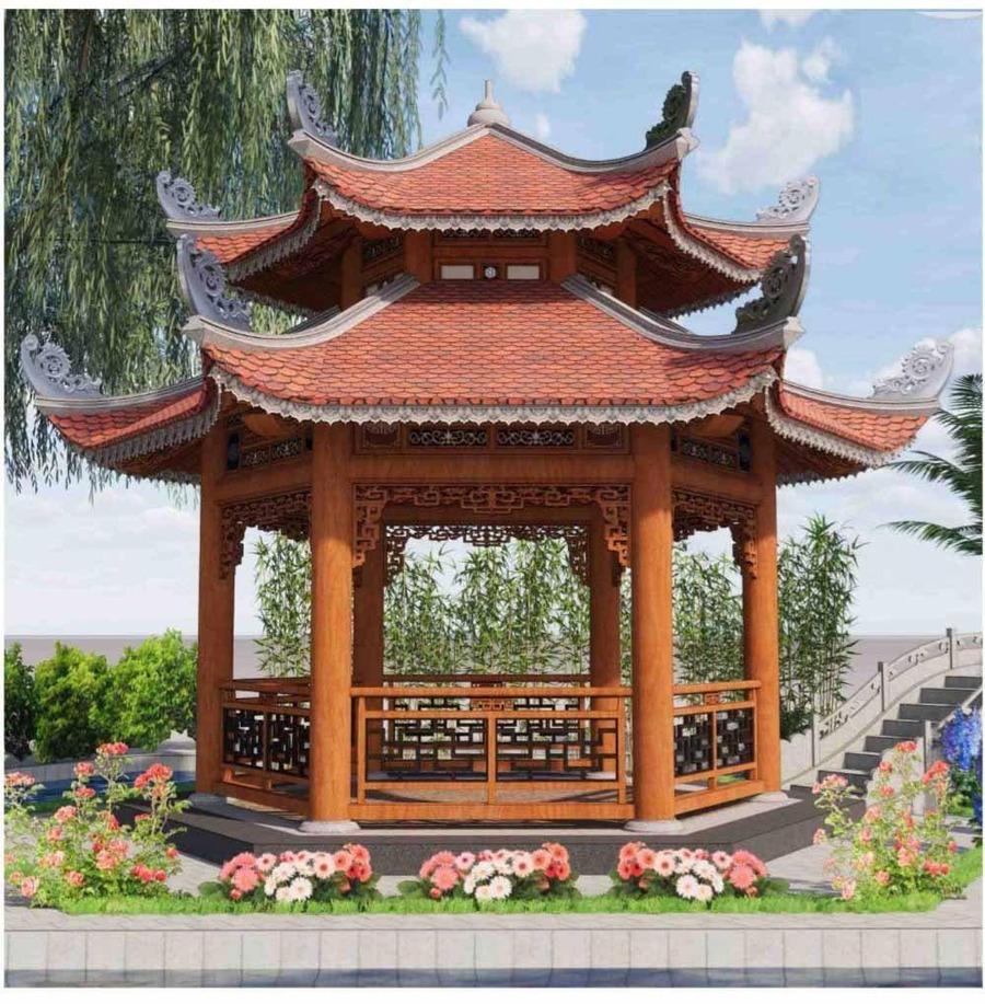 Mẫu nhà chòi sân vườn hình lục giác 2 tầng đẹp với đường nét uốn lượn độc đáo