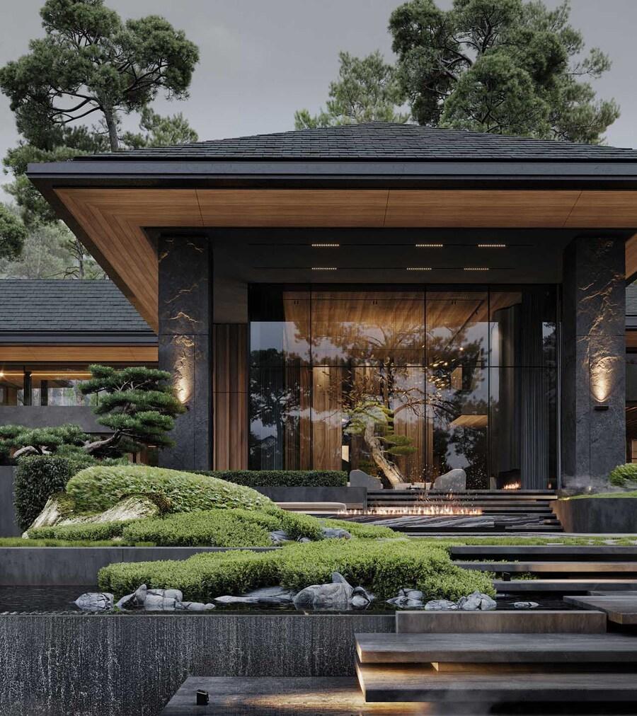 Mẫu nhà vườn nhỏ đẹp mái Nhật độc đáo, thanh lịch