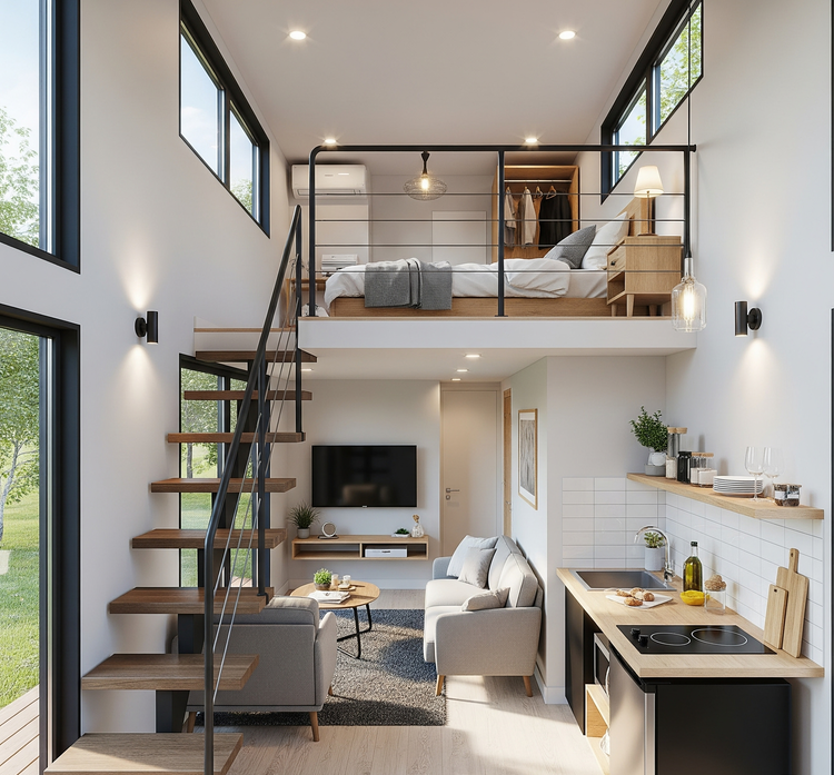 Mẫu nhà cấp 4 có gác lửng 5x15 bố trí khoa học, tối đa diện tích