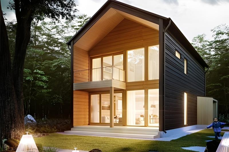 Mẫu nhà lắp ghép 2 tầng bằng gỗ đẹp, mộc mạc, gần gũi với thiên nhiên