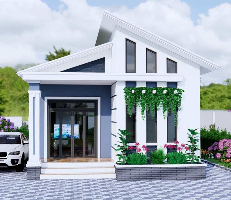 Mẫu nhà mái lệch đơn giản, thiết kế hài hoà, đẹp mắt