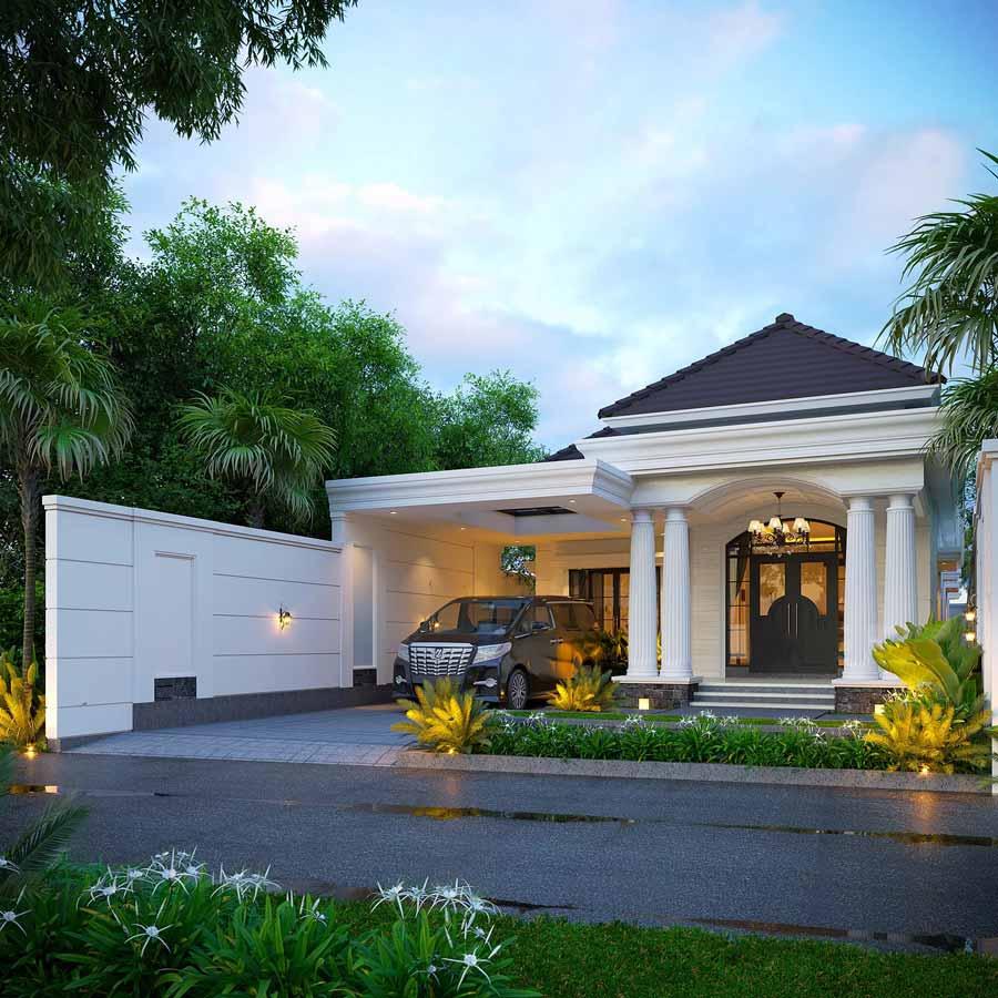 Mẫu thiết kế nhà vườn nhỏ đẹp phong cách tân cổ điển sang trọng, thanh lịch