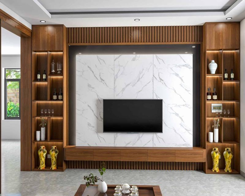 Mẫu vách ngăn phòng khách bằng gỗ tự nhiên, ấm áp và bền đẹp