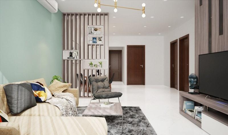 Mẫu vách ngăn phòng khách và bếp cho nhà chung cư hiện đại, không gian mở