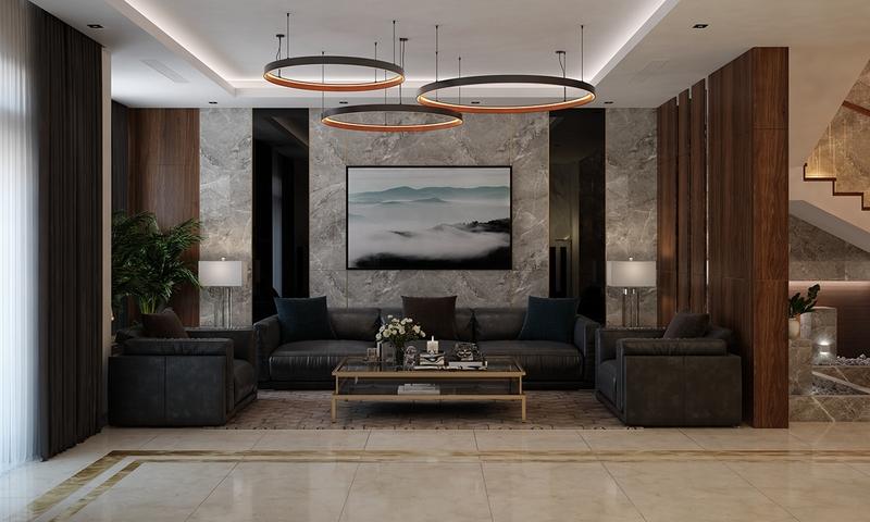 Mẫu vách ngăn phòng khách và bếp cho nhà chung cư tối giản, sang trọng